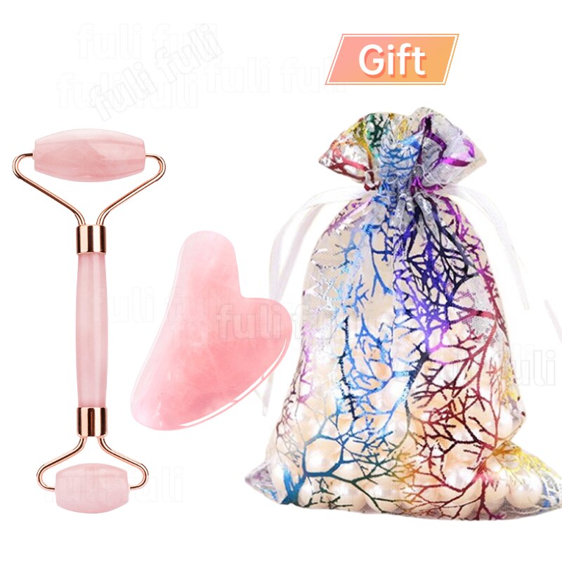 Natural Facial Massager Face Roller Gua Sha Scraper Double Heads Jade Stone Roller Skin Care Rose Quartz Massage for Face Body